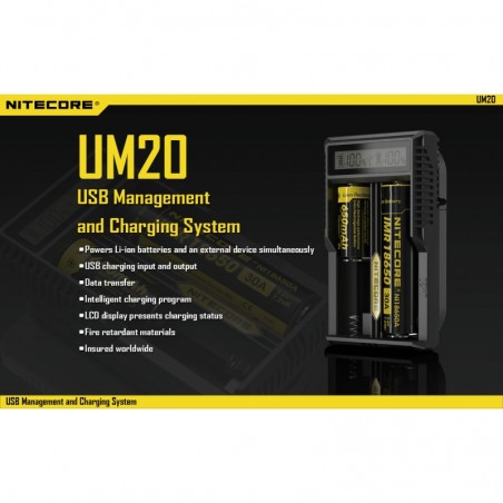 NITECORE UM20 Chargeur Intelligent USB 2 Accus piles Li-Ion IMR