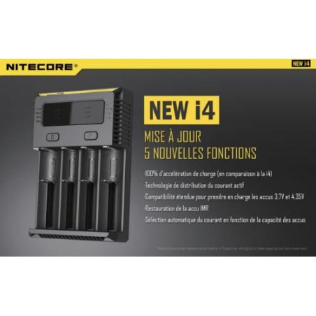Chargeur Nitecore New i4 pour 4 Accus piles lithium / NiMH  / NiCD