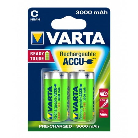 2 Piles Rechargeables Varta Accu 3000Ah C / LR14 / HR14