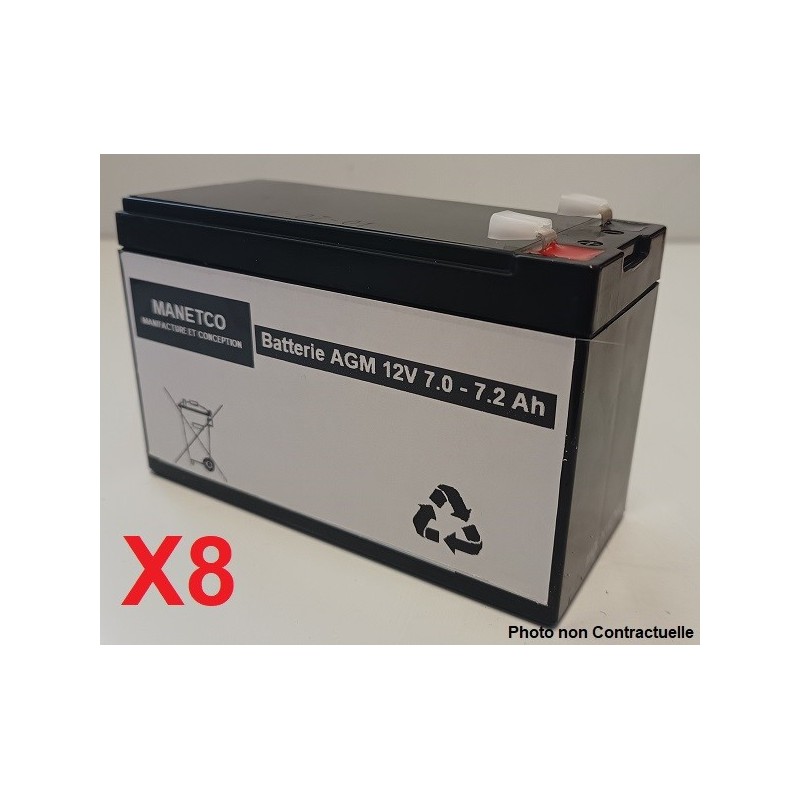 Pack 8 Batteries 12v pour onduleur UNITEK CYCLON  2000 STX / RKX
