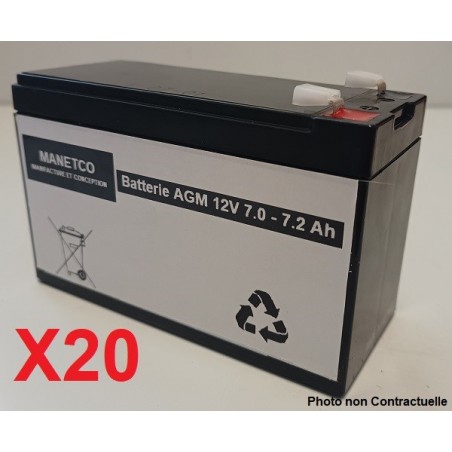 Pack 20 Batteries 12v pour onduleur UNITEK CYCLON 10000 RKX / STM / STX