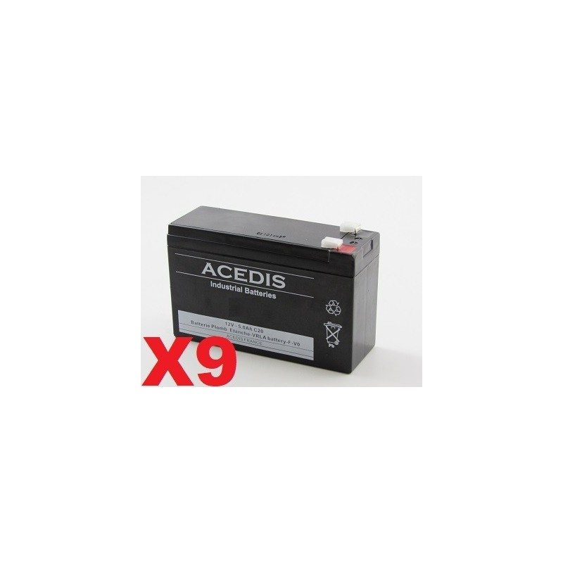 Pack 9 Batteries 12v pour onduleur Riello Dialogue Dual DLD 400 5AH (3363)