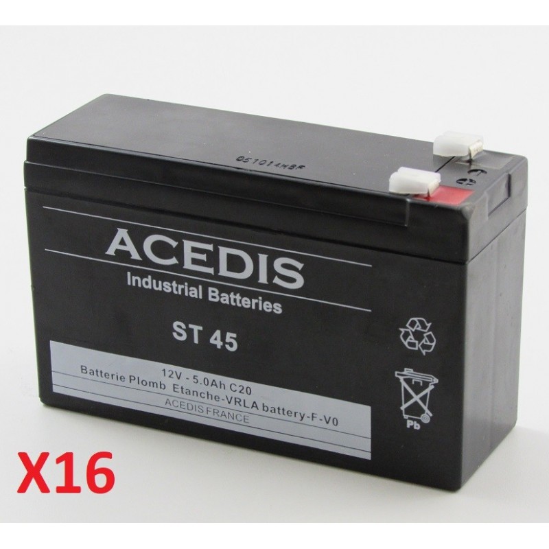 Pack 16 Batteries 12v pour onduleur Riello Dialogue Dual DLD 500 (2848)